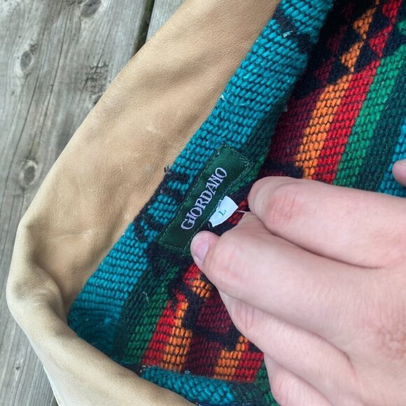 Vintage 1980s Blanket Lined Giordano Aztec Denim Jacket Large - Picture 10 of 14